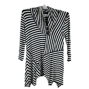 Grace Women's Striped Open Cardigan Long Sleeve Size L Black & White